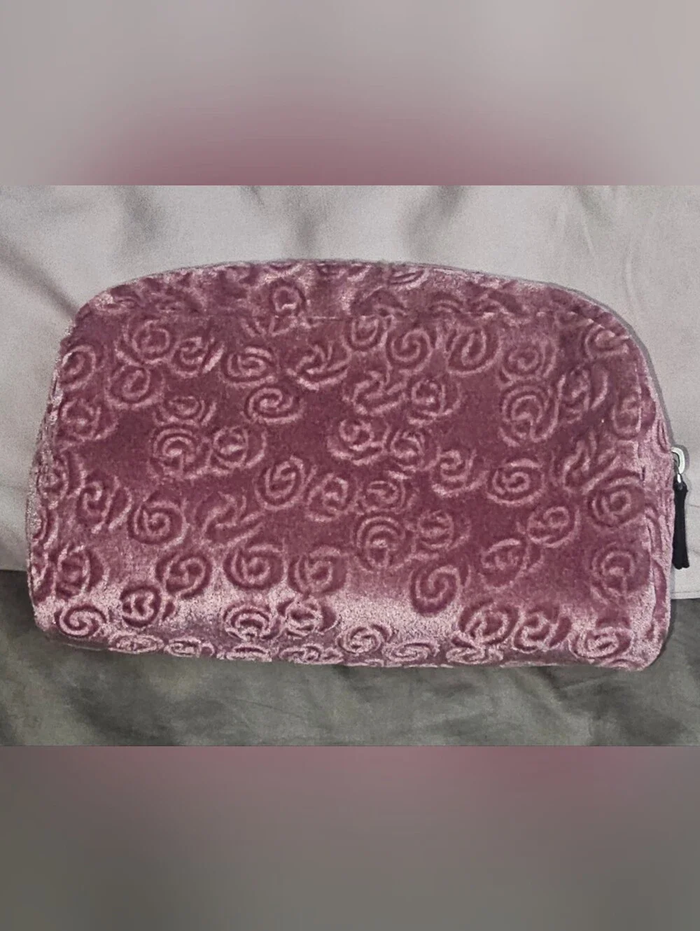 Emma Fox Embossed Rose Velvet Cosmetic Pouch in Pink